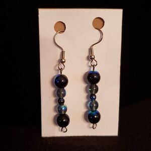 Beautiful Hand-Crafted Blue Iridescent Drop Earrings